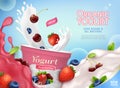 Realistic Detailed 3d Organic Yogurt Ads Banner Concept Poster Card. Vector Royalty Free Stock Photo
