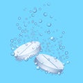 Realistic Detailed 3d Pill with Bubbles on a Blue Background. Vector Royalty Free Stock Photo