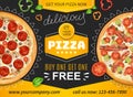 Realistic Detailed 3d Pizza Ads Banner Concept Poster Card. Vector