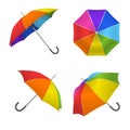 Realistic Detailed 3d Rainbow Blank Umbrella Template Mockup Set. Vector