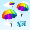 Realistic Detailed 3d Parachute and People Lgbt Friendly Concept. Vector
