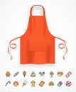 Realistic Detailed 3d Red Apron and Thin Line Icon. Vector Royalty Free Stock Photo