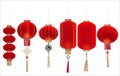 Realistic Detailed 3d Red Chinese Lanterns Set. Vector Royalty Free Stock Photo