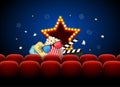 Realistic Detailed 3d Red Cinema Chair Concept Background Card. Vector