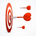 Realistic Detailed 3d Red Dartboard with Darts. Vector