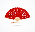 Realistic Detailed 3d Red Folding Asian Hand Fan with Sakura Blossoms. Vector Royalty Free Stock Photo