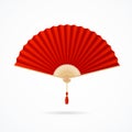 Realistic Detailed 3d Red Folding Asian Hand Fan. Vector