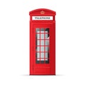 Realistic Detailed 3d Red London Phone Booth. Vector Royalty Free Stock Photo