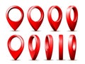 Realistic Detailed 3d Red Map Pointer Pin Set in Different positions. Royalty Free Stock Photo