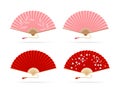 Realistic Detailed 3d Red and Pink Asian Hand Fans Set. Vector Royalty Free Stock Photo