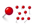 Realistic Detailed 3d Red Push Pins Different Angles Set. Vector Royalty Free Stock Photo