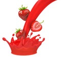 Realistic Detailed 3d Red Strawberry with Splash Juice. Vector Royalty Free Stock Photo