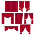 Realistic Detailed 3d Red Window Curtains Set. Vector