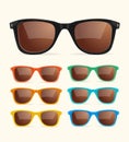 Realistic Detailed 3d Retro Sunglass Set. Vector