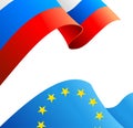 Realistic Detailed 3d Russian Federation and European Union Flag Background Card. Vector Royalty Free Stock Photo