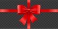 Realistic Detailed 3d Shiny Red Gift Satin Ribbon Bow. Vector