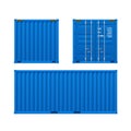 Realistic Detailed 3d Shipping Cargo Container Blue Set. Vector Royalty Free Stock Photo