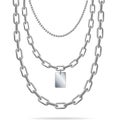 Realistic Detailed 3d Silver Chain with Pendant Set. Vector