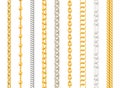 Realistic Detailed 3d Silver and Gold Metal Decorative Chains Set. Vector Royalty Free Stock Photo