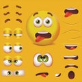 Realistic Detailed 3d Smiley Face Character Creation Constructor Set. Vector Royalty Free Stock Photo