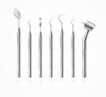 Realistic Detailed 3d Stainless Professional Dental Tools Set. Vector