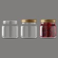 Realistic Detailed 3d Strawberry Jam Glass Jar Set. Vector Royalty Free Stock Photo