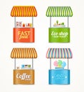 Realistic Detailed 3d Street Fast Food Market Stall Set. Vector