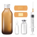 Realistic Detailed 3d Syringe With Glass Ampoule and Vain Set. Vector