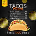 Realistic Detailed 3d Tacos Mexican Food Day Menu Banner Concept Poster Card. Vector