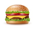 Realistic Detailed 3d Tasty Big Burger. Vector Royalty Free Stock Photo