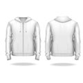 Realistic Detailed 3d Template Blank White Male Zip Up Hoodie Mock Up. Vector