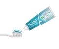 Realistic Detailed 3d Toothpaste Extra Fresh Mint on Toothbrush. Vector Royalty Free Stock Photo