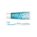 Realistic Detailed 3d Toothpaste Extra Fresh Mint and Toothbrush. Vector Royalty Free Stock Photo