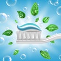 Realistic Detailed 3d Toothpaste Mint and Toothbrush . Vector