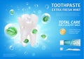 Realistic Detailed 3d Toothpaste Total Care Ads Banner Concept Poster Card. Vector