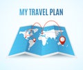 Realistic Detailed 3d Travel Plan Map Concept. Vector