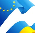 Realistic Detailed 3d Ukraine and European Union Flag Background Card. Vector Royalty Free Stock Photo