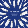 Realistic Detailed 3d USB Types Card. Vector