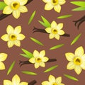 Realistic Detailed 3d Vanilla Flower and Pods Seamless Pattern Background. Vector Royalty Free Stock Photo