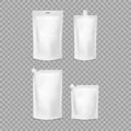 Realistic Detailed 3d Various White Blank Doypack Template Mockup Set. Vector