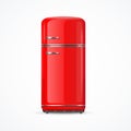 Realistic Detailed 3d Vintage Red Fridge. Vector