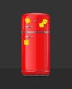 Realistic Detailed 3d Vintage Red Fridge with Yellow Sticky Note. Vector Royalty Free Stock Photo