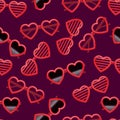 Realistic Detailed 3d Vintage Red Heart Glasses Seamless Pattern Background. Vector