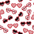 Realistic Detailed 3d Vintage Red Heart Glasses Seamless Pattern Background. Vector