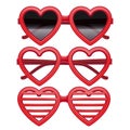 Realistic Detailed 3d Vintage Red Heart Glasses Set. Vector