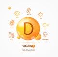 Realistic Detailed 3d Vitamin D Card Concept. Vector