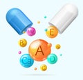 Realistic Detailed 3d Vitamin and Mineral with Pill Background Card. Vector Royalty Free Stock Photo