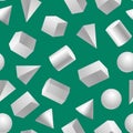 Realistic Detailed 3d White Basic Shapes Seamless Pattern Background. Vector