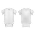 Realistic Detailed 3d White Blank Baby Bodysuit Template Mockup Set. Vector