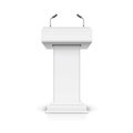 Realistic Detailed 3d White Blank Podium Tribune Debate or Stage Stand Template Mockup. Vector